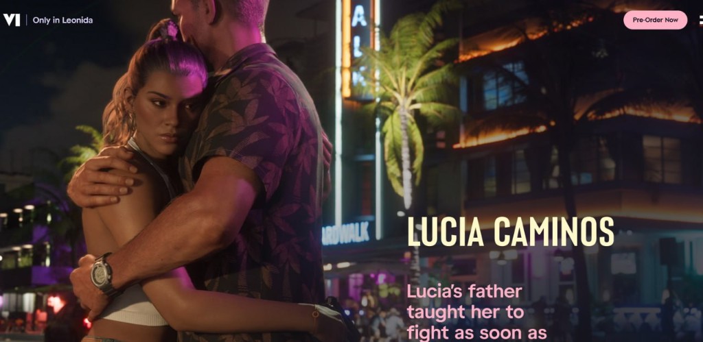Lucia and Jason embracing on a neon boardwalk at night